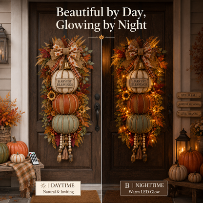 🏡🎃Lighted Stacked Pumpkin Fall Door Decor with 3 Seasonal Plaques